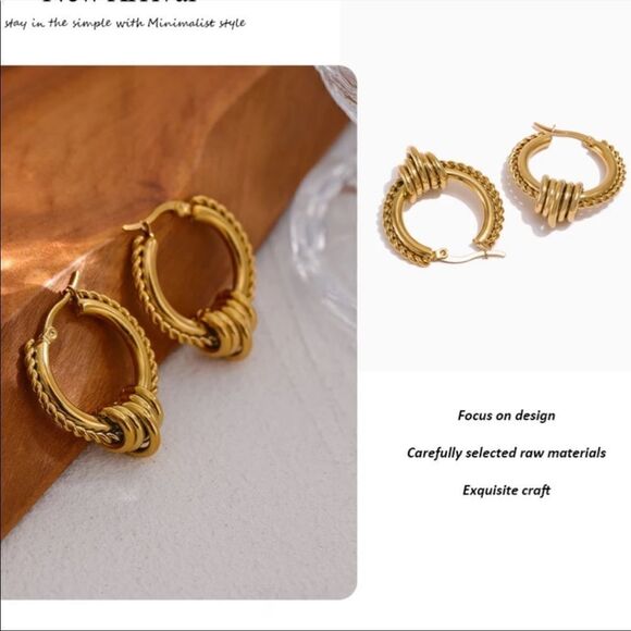 #21 NEW Unique Gold Hoop Earrings - Picture 4 of 11